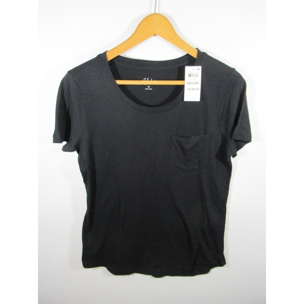 NEW Style & Co T-Shirt Women Medium Solid Black Short Sleeve Lightweight